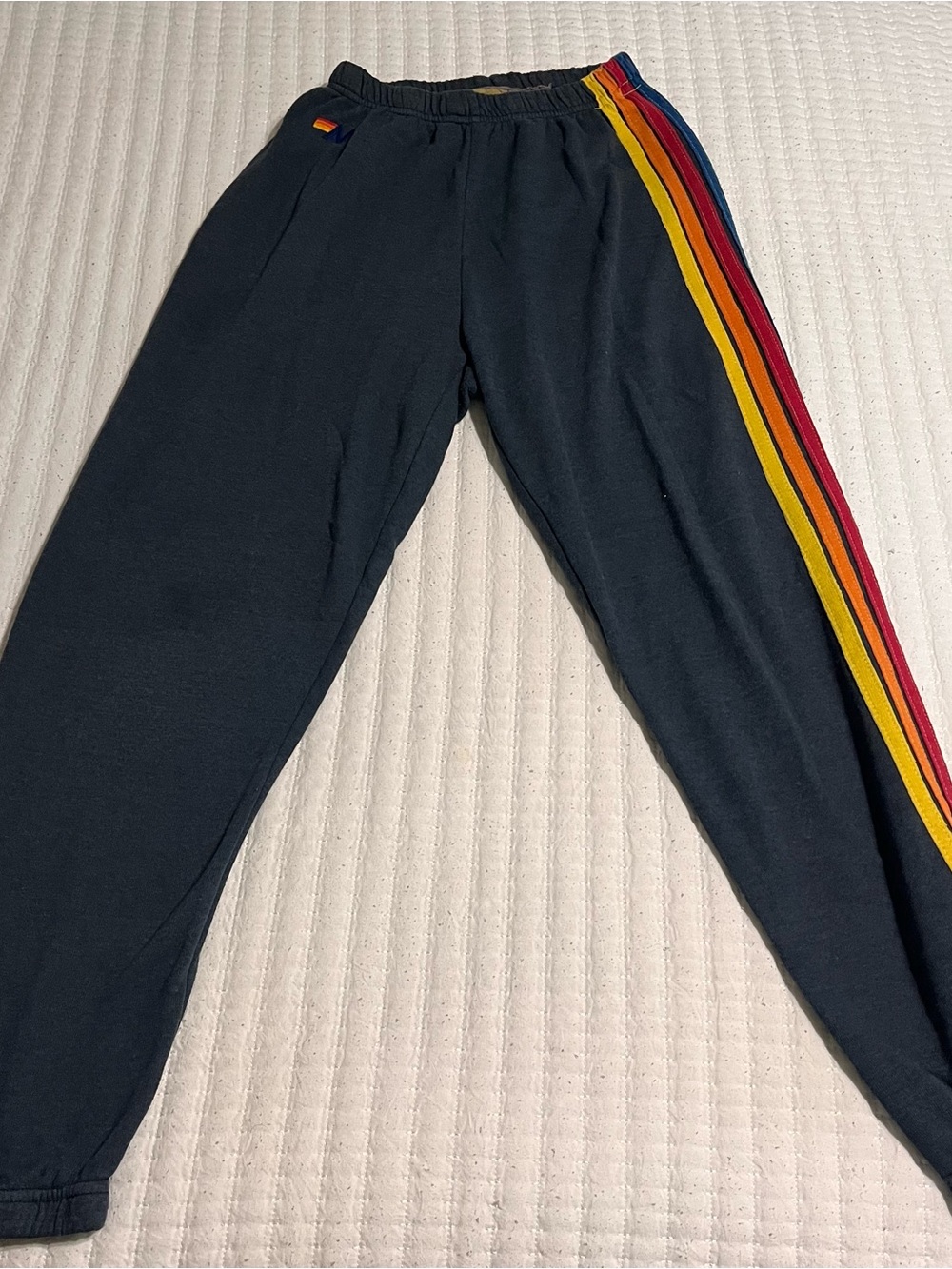 Aviator Nation Black Joggers with Rainbow Side Stripes
